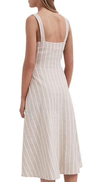 WITCHERY Linen blend Neutral Beige White Stripe Button Midi Dress NWT RRP$160 - Picture 4 of 16
